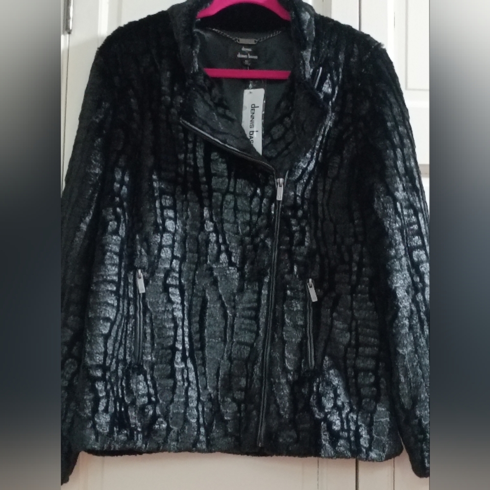 Black Crocodile-Texstute Pattern Teddy Jacket - image 2